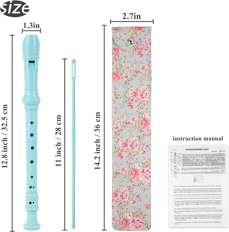 Haecsfl Recorder Instrument for Beginner Adults,8-Hole Soprano Descant Recorder Music Flute with with Cleaning Rod & Leather Case For Home Entertainment(2-Blue Rose) - Image 2